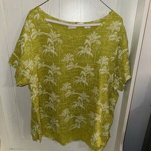 C&C California Womens Tropical Coastal Beach Resort Linen Top Palm Tree Size 1X